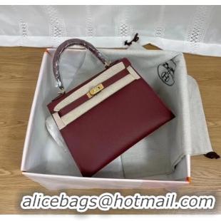 Grade Product Hermes Kelly 25cm Shoulder Bags Epsom KL2755 Burgundy&gold-Tone Metal