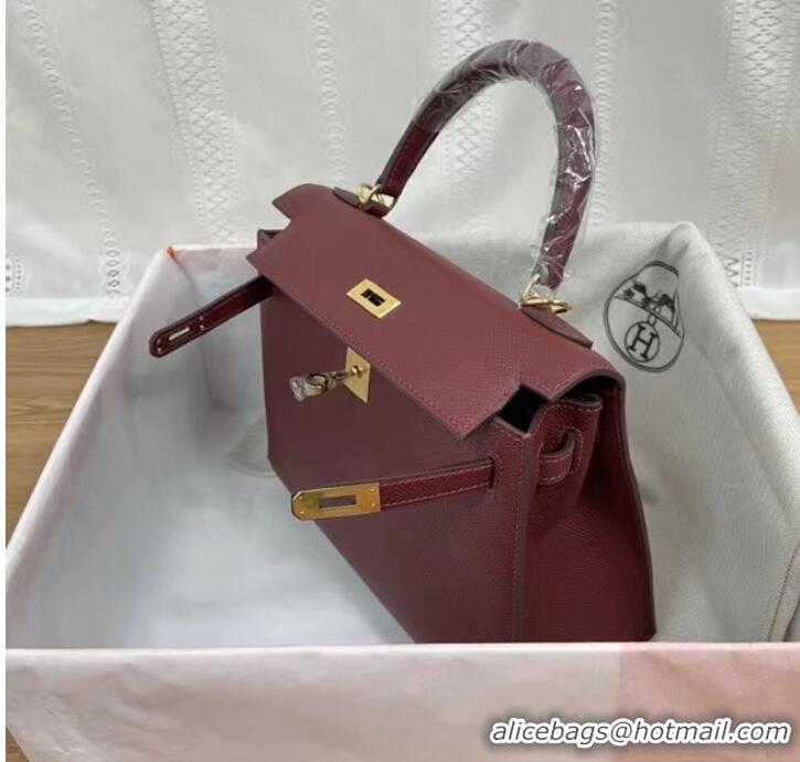 Grade Product Hermes Kelly 25cm Shoulder Bags Epsom KL2755 Burgundy&gold-Tone Metal