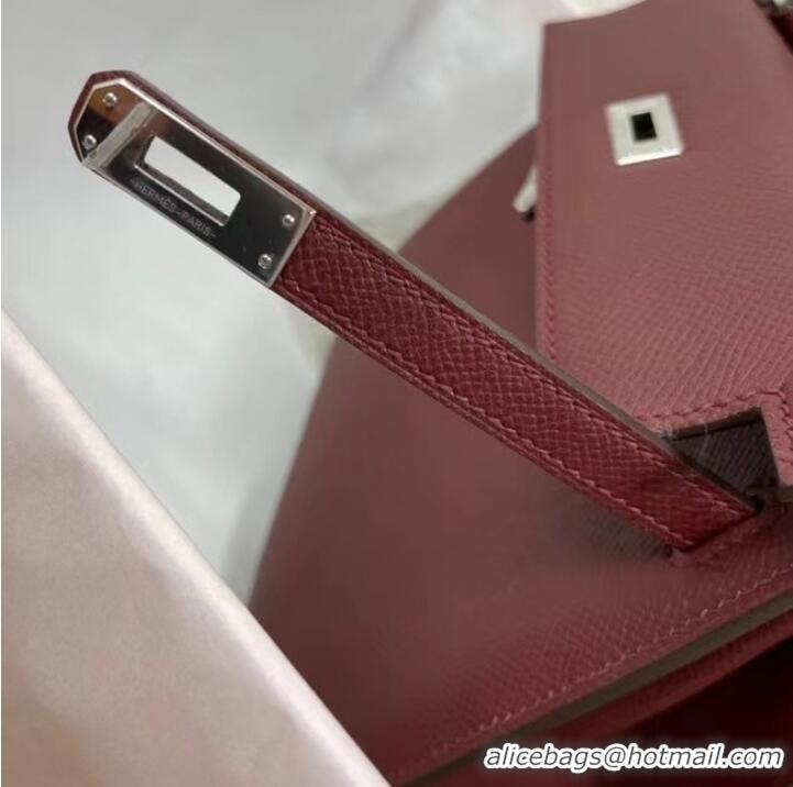 Top Quality Hermes Kelly 25cm Shoulder Bags Epsom KL2755 Burgundy&silver-Tone Metal