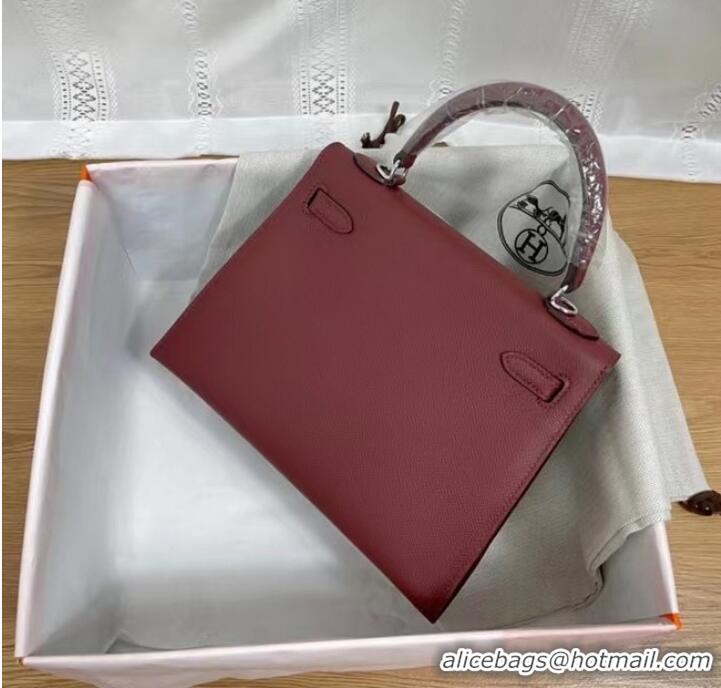 Top Quality Hermes Kelly 25cm Shoulder Bags Epsom KL2755 Burgundy&silver-Tone Metal