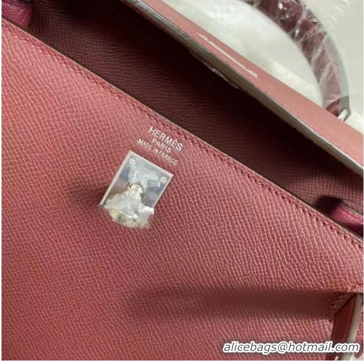 Top Quality Hermes Kelly 25cm Shoulder Bags Epsom KL2755 Burgundy&silver-Tone Metal