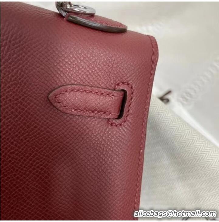 Top Quality Hermes Kelly 25cm Shoulder Bags Epsom KL2755 Burgundy&silver-Tone Metal