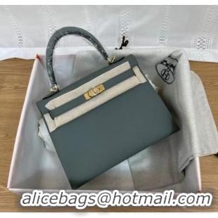 Top Design Hermes Kelly 25cm Shoulder Bags Epsom KL2755 Fog blue&gold-Tone Metal