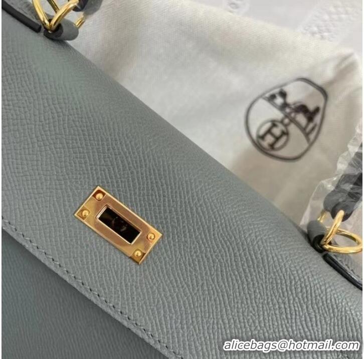 Top Design Hermes Kelly 25cm Shoulder Bags Epsom KL2755 Fog blue&gold-Tone Metal