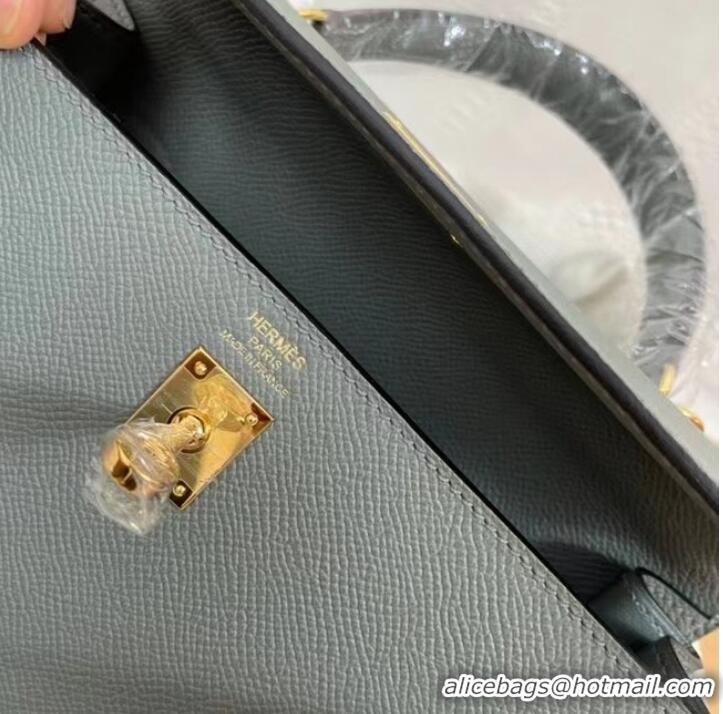 Top Design Hermes Kelly 25cm Shoulder Bags Epsom KL2755 Fog blue&gold-Tone Metal