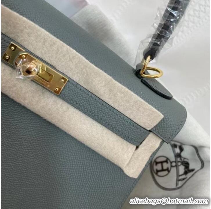 Top Design Hermes Kelly 25cm Shoulder Bags Epsom KL2755 Fog blue&gold-Tone Metal