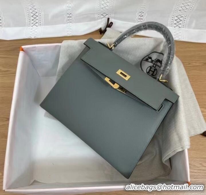 Top Design Hermes Kelly 25cm Shoulder Bags Epsom KL2755 Fog blue&gold-Tone Metal