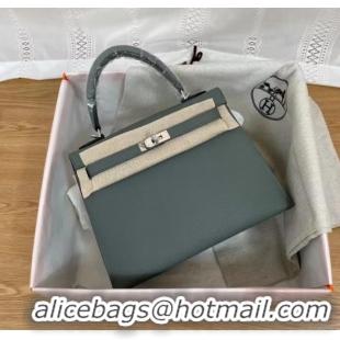 New Design Hermes Kelly 25cm Shoulder Bags Epsom KL2755 Fog blue&silver-Tone Metal