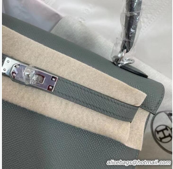 New Design Hermes Kelly 25cm Shoulder Bags Epsom KL2755 Fog blue&silver-Tone Metal