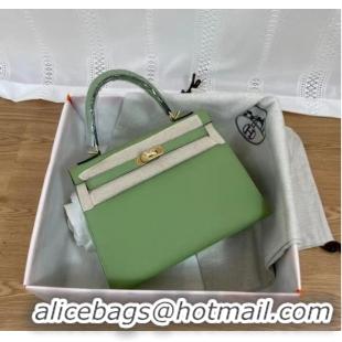 Good Quality Hermes Kelly 25cm Shoulder Bags Epsom KL2755 green&gold-Tone Metal