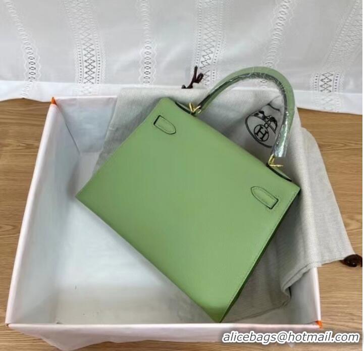 Good Quality Hermes Kelly 25cm Shoulder Bags Epsom KL2755 green&gold-Tone Metal