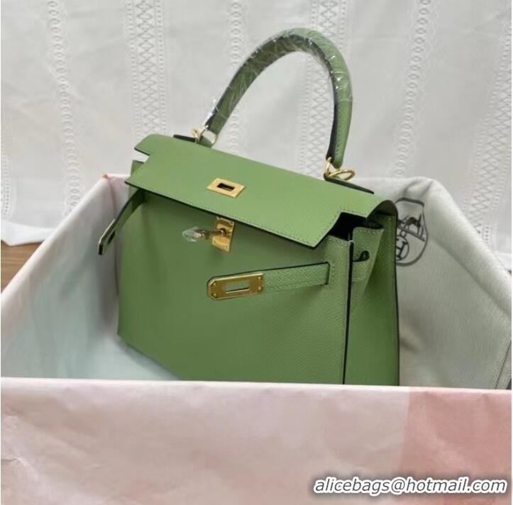 Good Quality Hermes Kelly 25cm Shoulder Bags Epsom KL2755 green&gold-Tone Metal