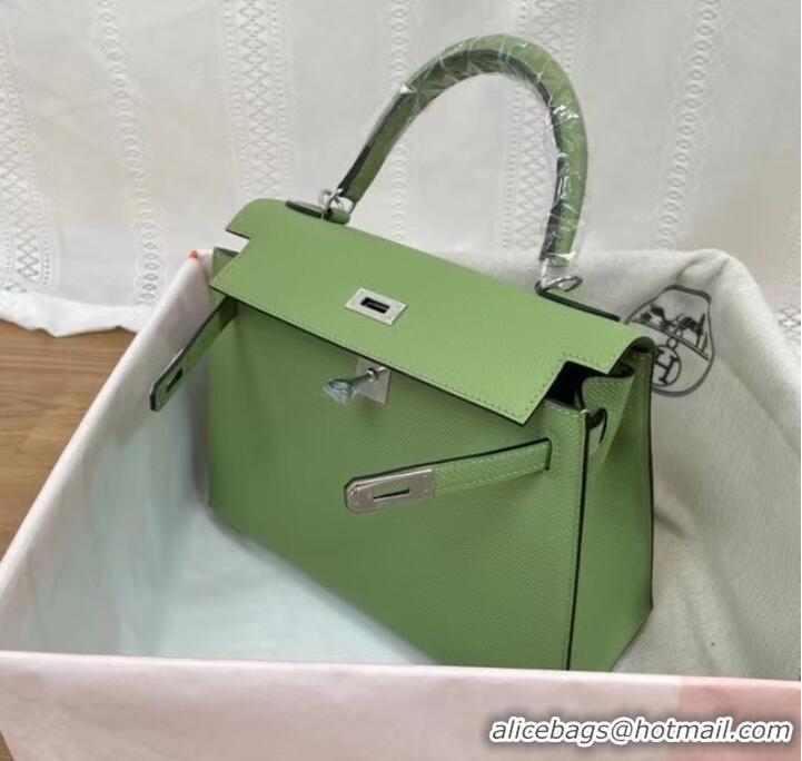 Good Quality Hermes Kelly 25cm Shoulder Bags Epsom KL2755 green&silver-Tone Metal