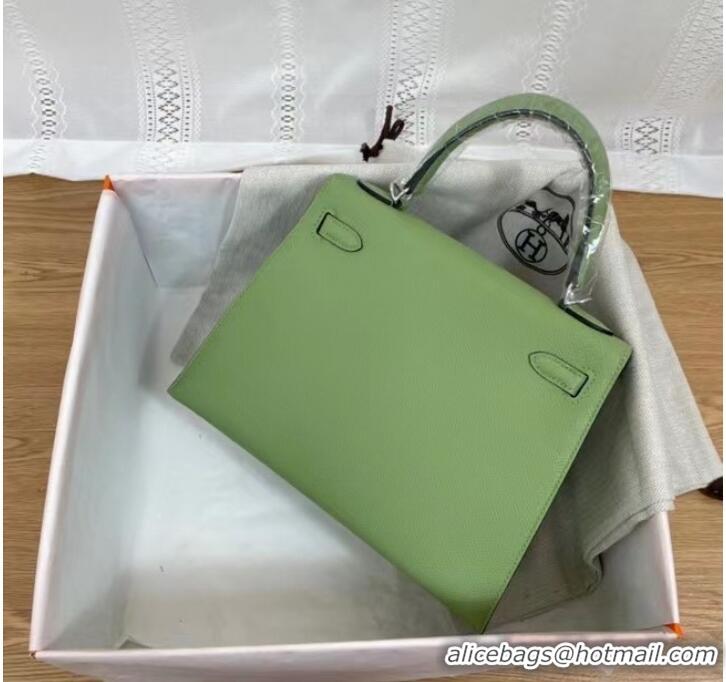 Good Quality Hermes Kelly 25cm Shoulder Bags Epsom KL2755 green&silver-Tone Metal