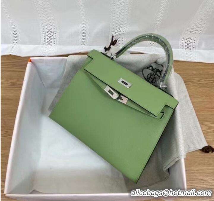 Good Quality Hermes Kelly 25cm Shoulder Bags Epsom KL2755 green&silver-Tone Metal