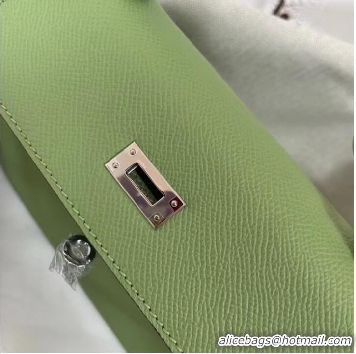 Good Quality Hermes Kelly 25cm Shoulder Bags Epsom KL2755 green&silver-Tone Metal