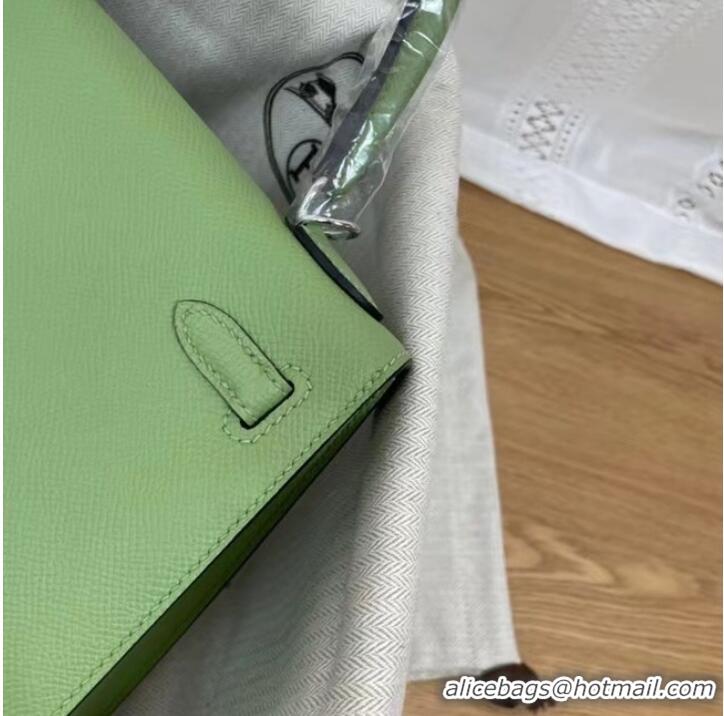 Good Quality Hermes Kelly 25cm Shoulder Bags Epsom KL2755 green&silver-Tone Metal