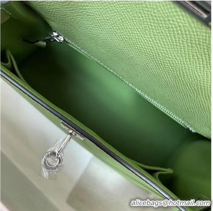 Good Quality Hermes Kelly 25cm Shoulder Bags Epsom KL2755 green&silver-Tone Metal