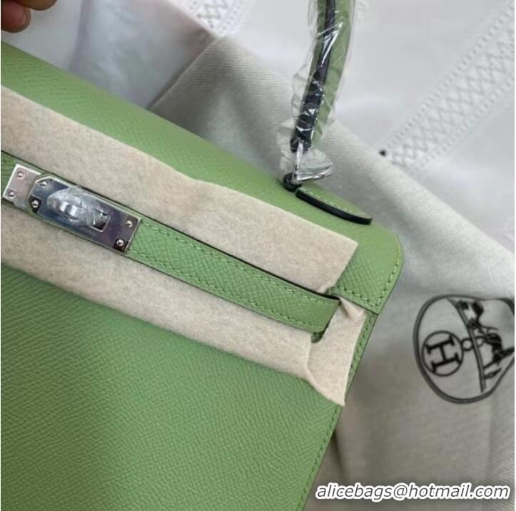 Good Quality Hermes Kelly 25cm Shoulder Bags Epsom KL2755 green&silver-Tone Metal