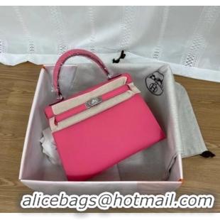 Unique Grade Hermes Kelly 25cm Shoulder Bags Epsom KL2755 rose&silver-Tone Metal