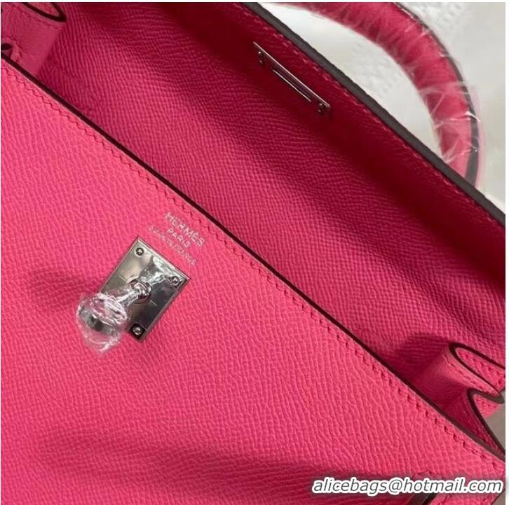 Unique Grade Hermes Kelly 25cm Shoulder Bags Epsom KL2755 rose&silver-Tone Metal