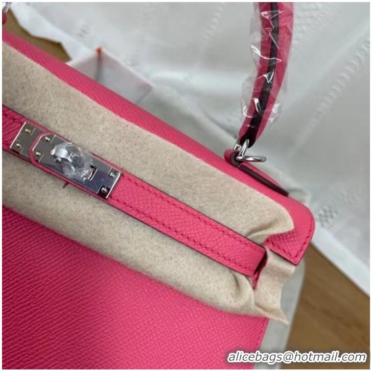 Unique Grade Hermes Kelly 25cm Shoulder Bags Epsom KL2755 rose&silver-Tone Metal