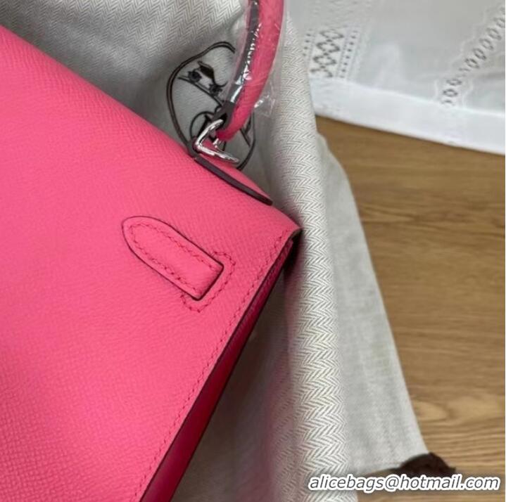 Unique Grade Hermes Kelly 25cm Shoulder Bags Epsom KL2755 rose&silver-Tone Metal