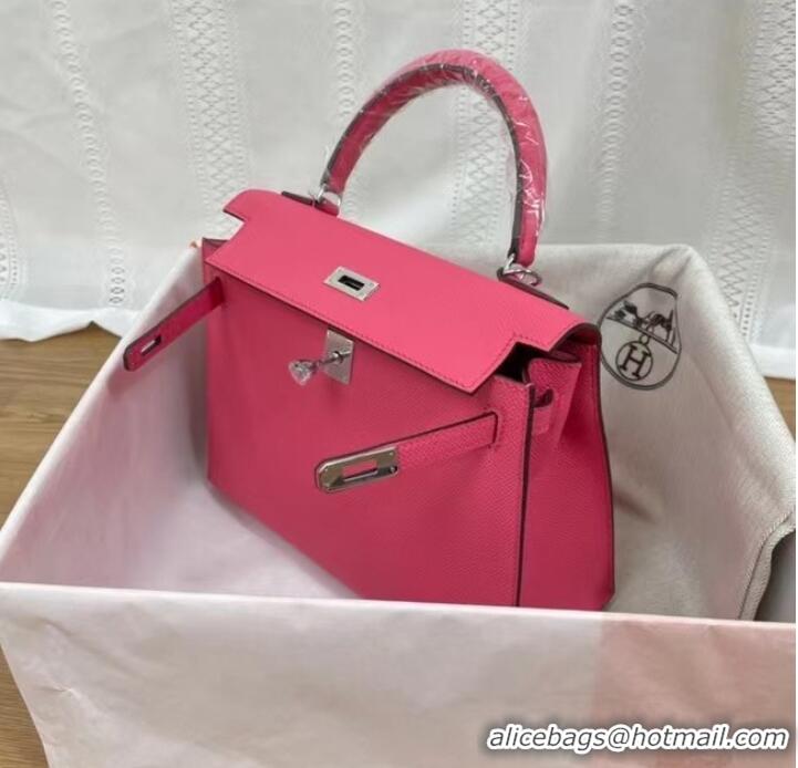 Unique Grade Hermes Kelly 25cm Shoulder Bags Epsom KL2755 rose&silver-Tone Metal