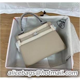 Good Taste Hermes Kelly 25cm Shoulder Bags Epsom KL2755 Cream&silver-Tone Metal