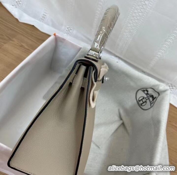 Good Taste Hermes Kelly 25cm Shoulder Bags Epsom KL2755 Cream&silver-Tone Metal