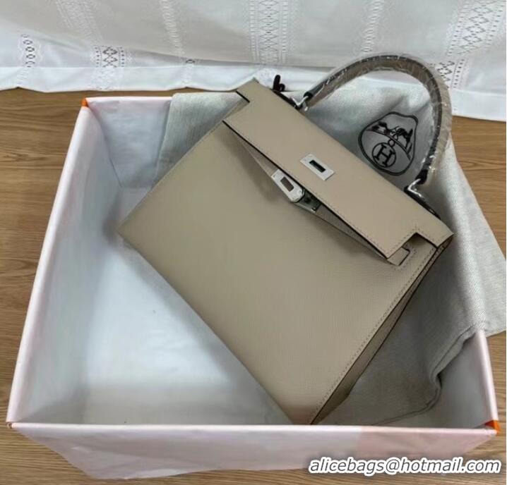 Good Taste Hermes Kelly 25cm Shoulder Bags Epsom KL2755 Cream&silver-Tone Metal