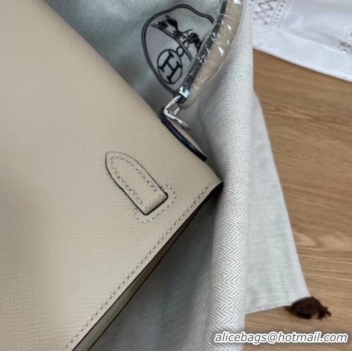 Good Taste Hermes Kelly 25cm Shoulder Bags Epsom KL2755 Cream&silver-Tone Metal