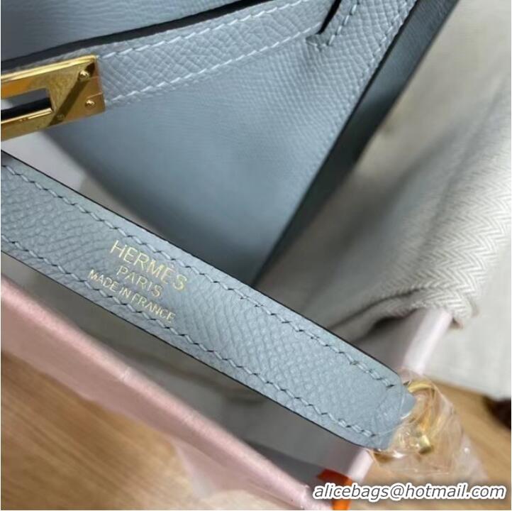 Pretty Style Hermes Kelly 25cm Shoulder Bags Epsom KL2755 light blue&gold-Tone Metal