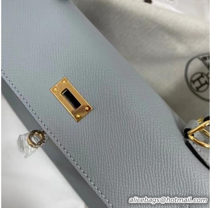 Pretty Style Hermes Kelly 25cm Shoulder Bags Epsom KL2755 light blue&gold-Tone Metal