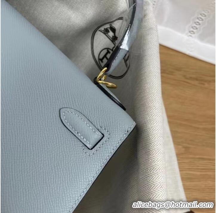 Pretty Style Hermes Kelly 25cm Shoulder Bags Epsom KL2755 light blue&gold-Tone Metal