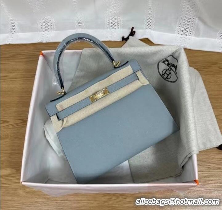 Pretty Style Hermes Kelly 25cm Shoulder Bags Epsom KL2755 light blue&gold-Tone Metal