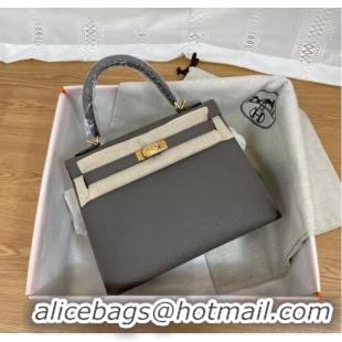 Top Quality Hermes Kelly 25cm Shoulder Bags Epsom KL2755 dark grey&gold-Tone Metal