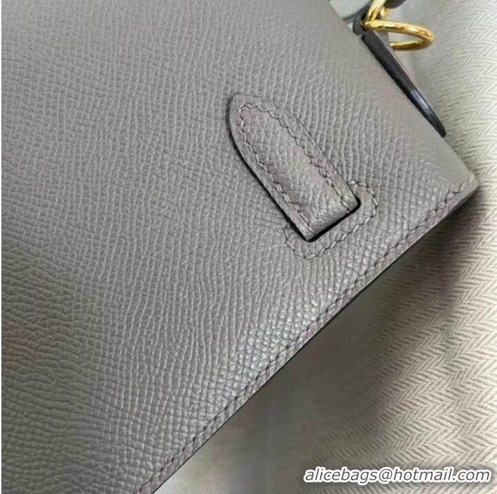 Top Quality Hermes Kelly 25cm Shoulder Bags Epsom KL2755 dark grey&gold-Tone Metal