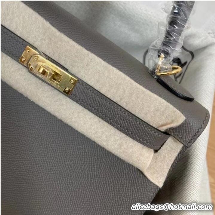 Top Quality Hermes Kelly 25cm Shoulder Bags Epsom KL2755 dark grey&gold-Tone Metal