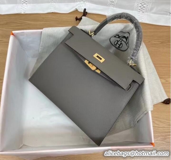 Top Quality Hermes Kelly 25cm Shoulder Bags Epsom KL2755 dark grey&gold-Tone Metal