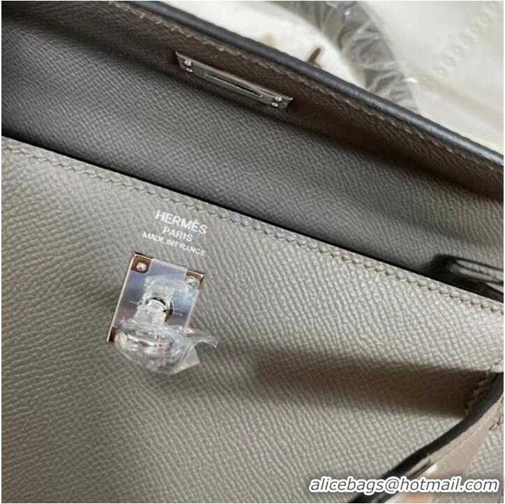 Best Product Hermes Kelly 25cm Shoulder Bags Epsom KL2755 dark grey&silver-Tone Metal