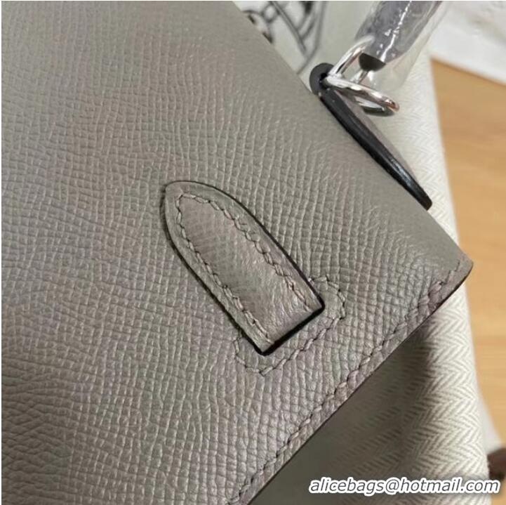 Best Product Hermes Kelly 25cm Shoulder Bags Epsom KL2755 dark grey&silver-Tone Metal