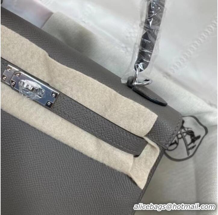 Best Product Hermes Kelly 25cm Shoulder Bags Epsom KL2755 dark grey&silver-Tone Metal