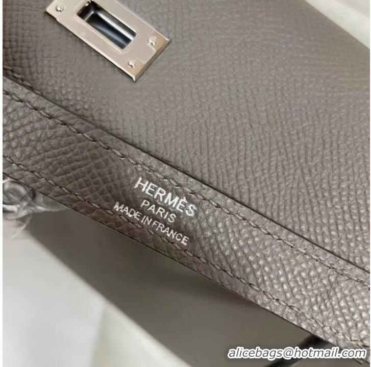 Best Product Hermes Kelly 25cm Shoulder Bags Epsom KL2755 dark grey&silver-Tone Metal