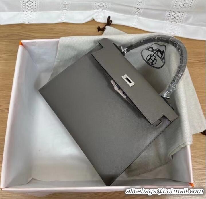 Best Product Hermes Kelly 25cm Shoulder Bags Epsom KL2755 dark grey&silver-Tone Metal