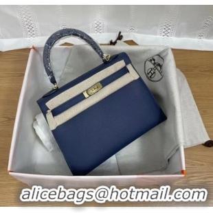 Top Quality Hermes Kelly 25cm Shoulder Bags Epsom KL2755 Royal blue&gold-Tone Metal