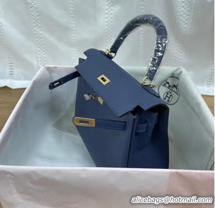 Top Quality Hermes Kelly 25cm Shoulder Bags Epsom KL2755 Royal blue&gold-Tone Metal