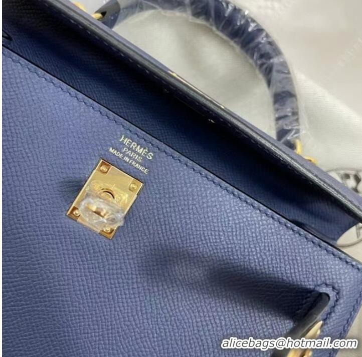 Top Quality Hermes Kelly 25cm Shoulder Bags Epsom KL2755 Royal blue&gold-Tone Metal