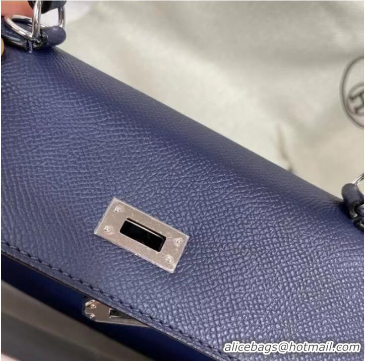 New Style Hermes Kelly 25cm Shoulder Bags Epsom KL2755 Royal blue&silver-Tone Metal