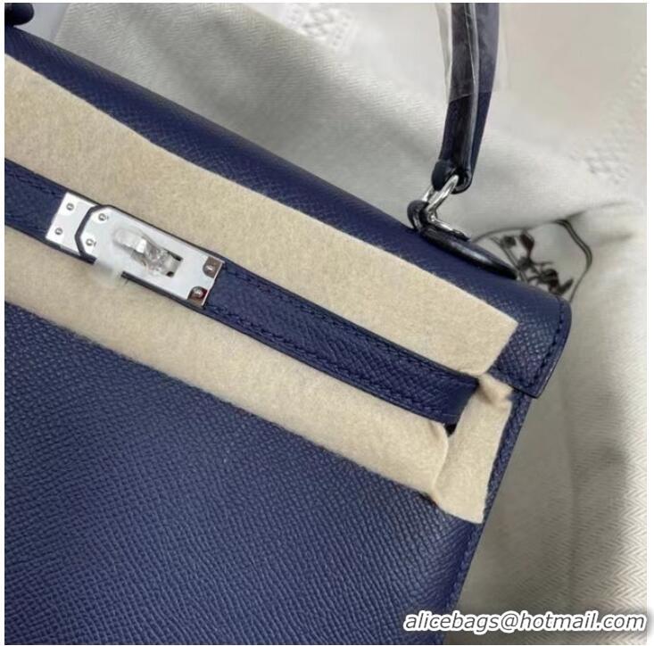 New Style Hermes Kelly 25cm Shoulder Bags Epsom KL2755 Royal blue&silver-Tone Metal